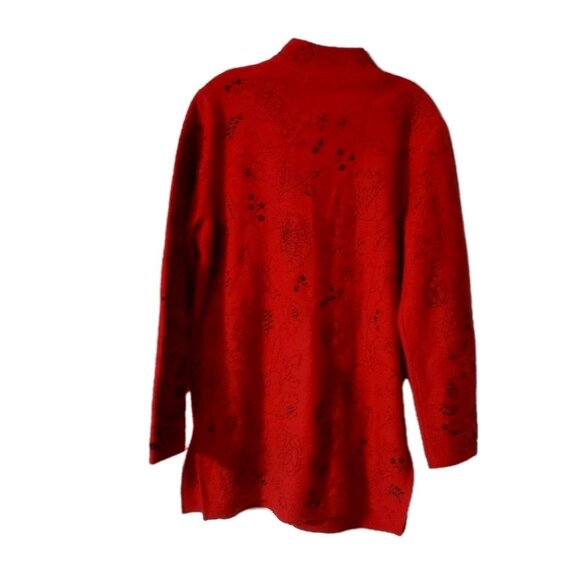 Cambridge Dry Goods Cardigan Size Medium Red Floral Wool Women’s Length 32" - Picture 3 of 8